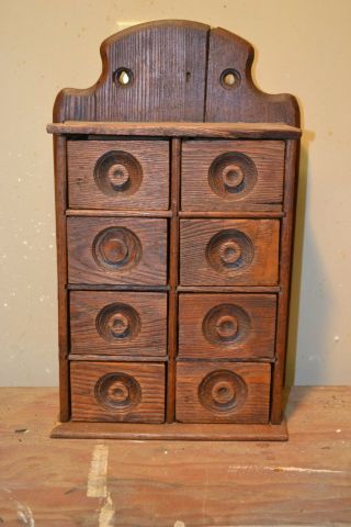 Vintage Farmhouse Wooden 8 Drawer Wall Mount Spice Cabinet