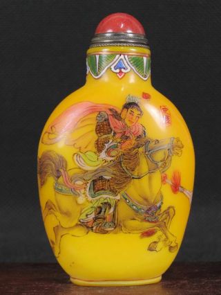 Chinese Ancient Generals Hand Painted Peking Enamel Glass Snuff Bottle