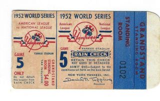 1952 World Series Ticket Stub Brooklyn Dodgers At York Yankees Game 5