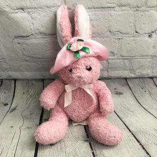 Vtg Bunny Rabbit Chrisha Playful Plush Easter Stuffed Animal 1988 Pink Hat Fuzzy