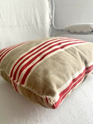 Vintage French Linen Ticking Pillow Provence Red Sand Tones C1930