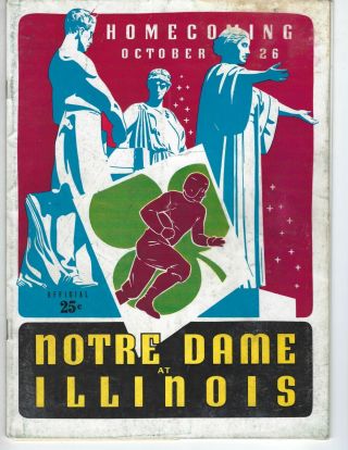 1940 10/26 College Football Program,  Notre Dame Fighting Irish @ Illinois Good