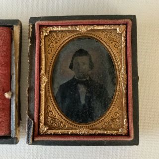 Antique 1/9 Plate Cased Ambrotype Photo Handsome Young Man Civil War Era Gay Int