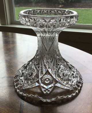 Antique Eapg Imperial Glass Royalty Crown / Long Hobstar Punch Bowl Pedestal