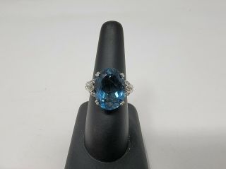 Judith Ripka ? Style Ring Sterling Silver Faceted Blue Topaz Ring Size 6