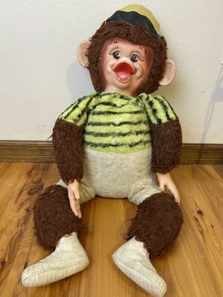 Vintage My Toy Rubber Face Monkey Big Plush Stuffed Brown 34” 1961 RARE 2