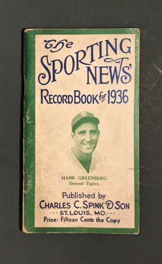Hank Greenberg - Cover,  Mickey Cochrane - Back,  Sporting News Record Book For 1936