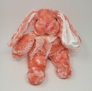 13 " Vintage Dan Dee Pink / Coral Bunny Rabbit Bow Stuffed Animal Plush Soft Toy