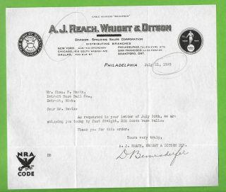 1935 Detroit Tigers Spalding Co Fdr Great Depression Nra Code Historical Item