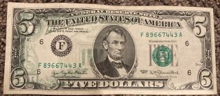 1977 $5 Dollar Bill Back To Front Offset Printing Error Rare Antique Currency Nr