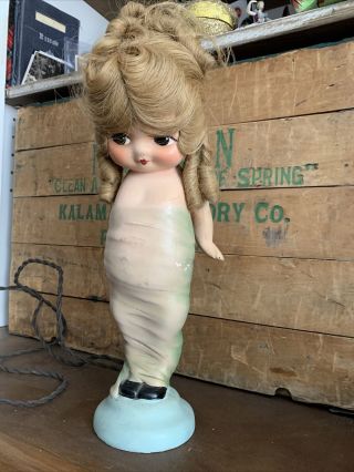 Vintage 14 " Bisque Chalkware Kewpie Doll Carnival Light Lamp