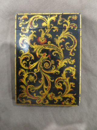 Antique Victorian Paper Papier Mache Card Case Holder Box Black And Gold