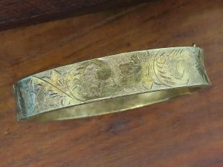 Vintage Sterling Silver Antique Etched Engraved Bangle Bracelet Patina