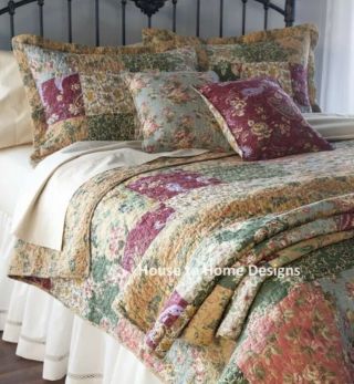Antique Country King Quilt Set W Shams : 100/ Cotton Patchwork Floral Paisley