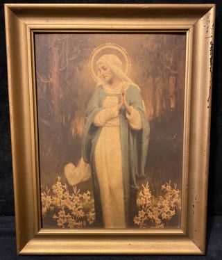Antique Vintage C.  Bosseron Chambers Madonna Of The Lillies Lithograph Framed