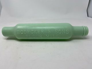 Antique Bodecker & Sons Flour Mill Opaque Green Glass Rolling Pin 14 " Long
