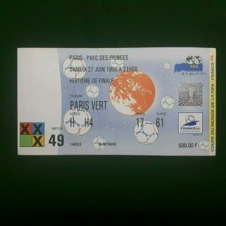 Fifa World Cup 1998 (france) Ticket - Match 49 Brazil Vs Chile - Round Of 16