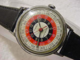 Vintage Larg Unusual Antique Art Deco / Space Age Timex Roulette Dial Mens Watch