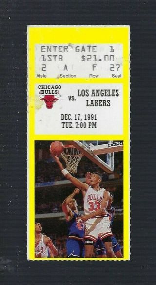 Michael Jordan Vs Magic Johnson - 1991 Lakers @ Chicago Bulls Nba Ticket Stub
