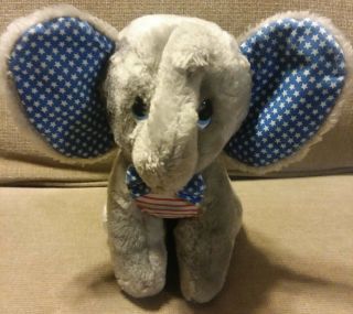 Vintage Dakin Gray Elephant 9 " Stuffed Plush Red White Blue Flag Republican Gift