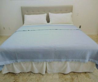 Vtg Chatham 100 Wool Blue Blanket King Size 102x90 Satin Edge Made In Usa - Euc