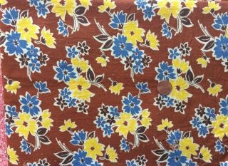 Floral Full Feedsack Quilt Sewing Doll Clothes Craft Fabric Brown Yellow Blue