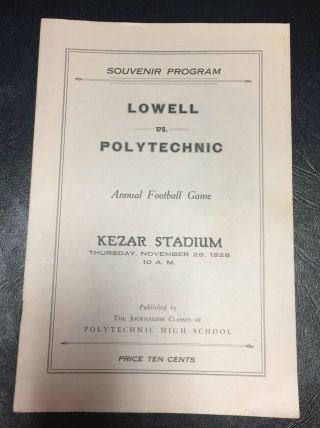Vintage 1928 Lowell High School Vs Polytechnic Football Program