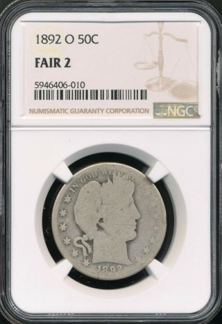 1892 - O Barber Half Dollar Ngc Fair 2 Key Date Low Mintage - Just 390,  000