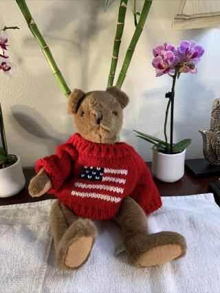 Vintage 1986 Cmc Inc Teddy Bear Rare 14” Inch Plush,  American Flag Knit Sweater