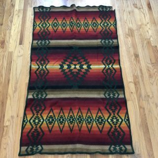 Vintage 80s Pendleton Beaver State Green Orange Red Aztec Wool Blanket 42 " X 70 "
