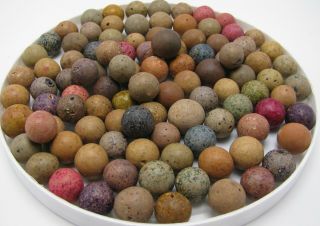 Another 100 Antique Clay Or Stone Marbles,  Multi Colors,