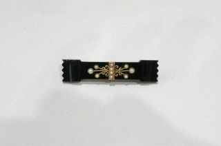 Antique 14k Yellow Gold Victorian Mourning Pin Brooch Onyx & Seed Pearls