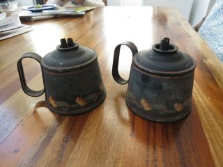 Antique Tole Tin Whale Oil Finger Lamps (early 1800 