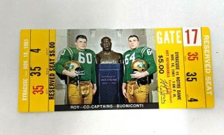 Vtg Nov 18 1961 Syracuse Vs Notre Dame College Football Game Ticket Stub J21