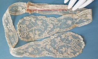 Antique Fine French Mechlin Lace Lappet Hand Made With Sewn In Written Tag