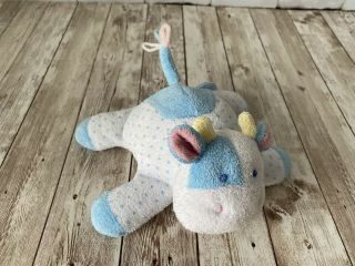 Vtg Eden Terry Cloth Plush Cow Pastel Blue Yellow Pink Rattle Lovey Baby Toy Euc