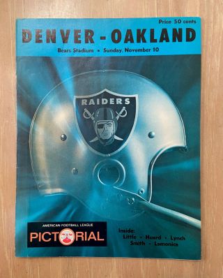Vintage 1968 Afl Nfl Oakland Raiders @ Denver Broncos Football Program - Nov 10