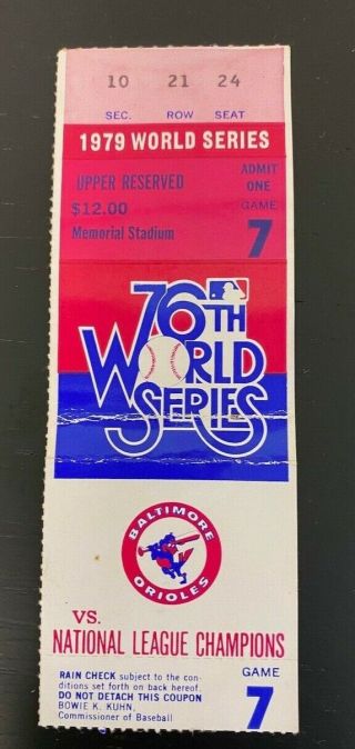 World Series Ticket Stub Pittsburgh Pirates At Baltimore Orioles,  1979,  Game 7