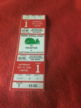 10/11/75 Wha Hockey N.  E.  Whalers Vs.  Houston Aeros Full Ticket Gordie Howe