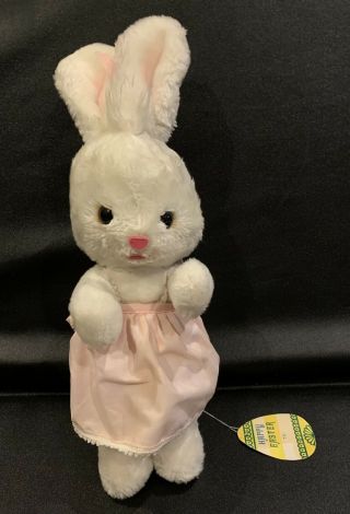 Vintage 1976 R.  Dankin Snow Bunny - Girl 14” Plush Easter Bunny Rabbit With Tag
