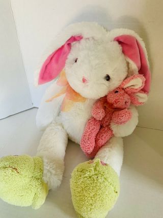 Dan Dee Collectors Plush Bunny With Baby Bunny And Yellow Slippers