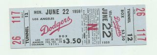 1959 Mlb La Dodgers Full Ticket Sandy Koufax 16 K Game