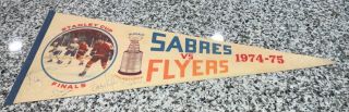 1974 - 75 Buffalo Sabres Philadelphia Flyers Stanley Cup Finals Pennant Signed