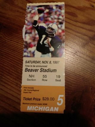 1997 Michigan Wolverines Penn State Lions Football Ticket Stub National Champion