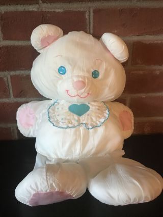 1989 Fisher Price Puffalump White Teddy Bear W/blue Heart Bib Plush 1368