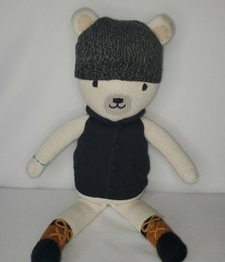 Cuddle,  Kind Hudson White Polar Bear 14” Plush Stuffed Animal Knit Gray Black