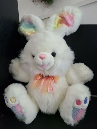 Dan Dee Hoppy Hopster Easter Bunny Rabbit Plush White Rainbow Feet Ears 24 "