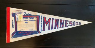 Vintage 1965 Minnesota Twins World Series Ticket And Photo Pennant