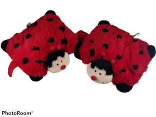 Cushions 2 Plush Lady Bugs Pillow Pets Pee Wees Red Black 12 " X 11 " Firefly