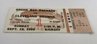 1966 Green Bay Packers Cleveland Browns Nfl Ticket Stub Sept 18 1966 Game 1